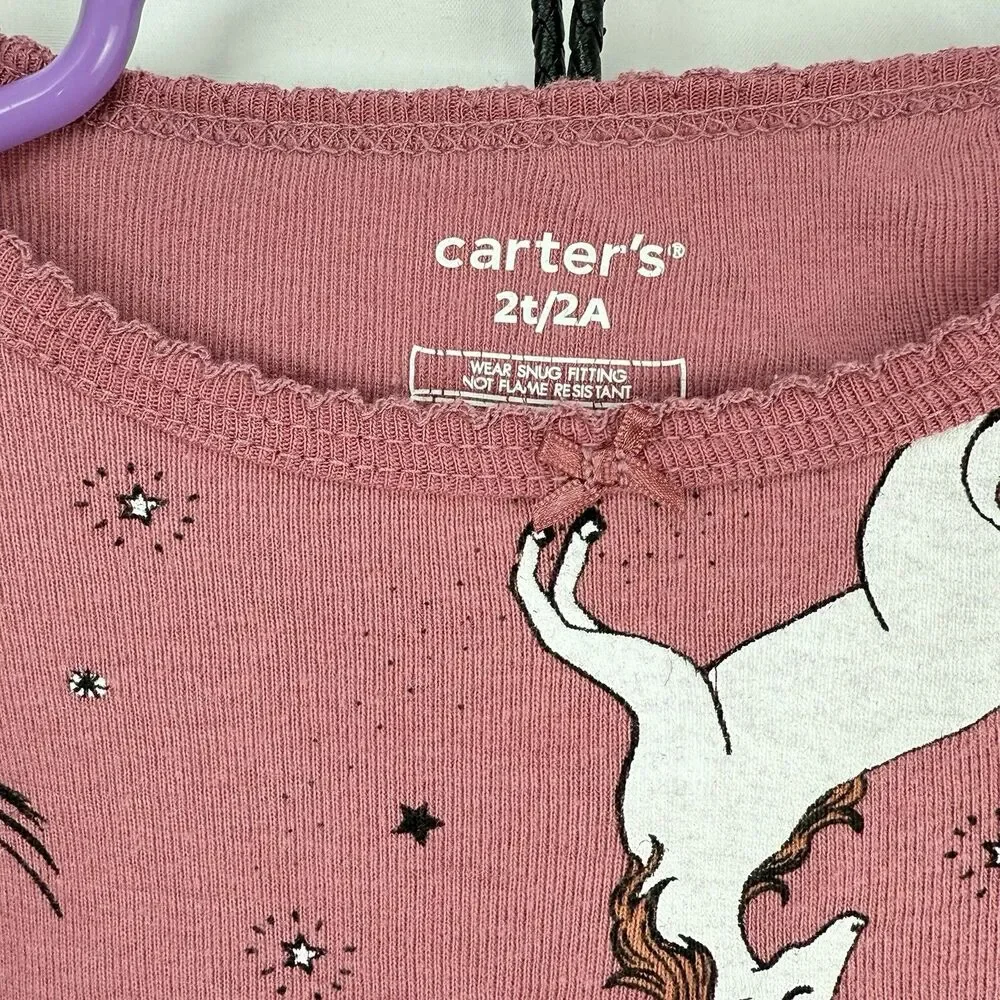 Carter's PJ Set Long Sleeve Shirt & Pants Set Unicorn Pink Girls Toddler 2T/2A
